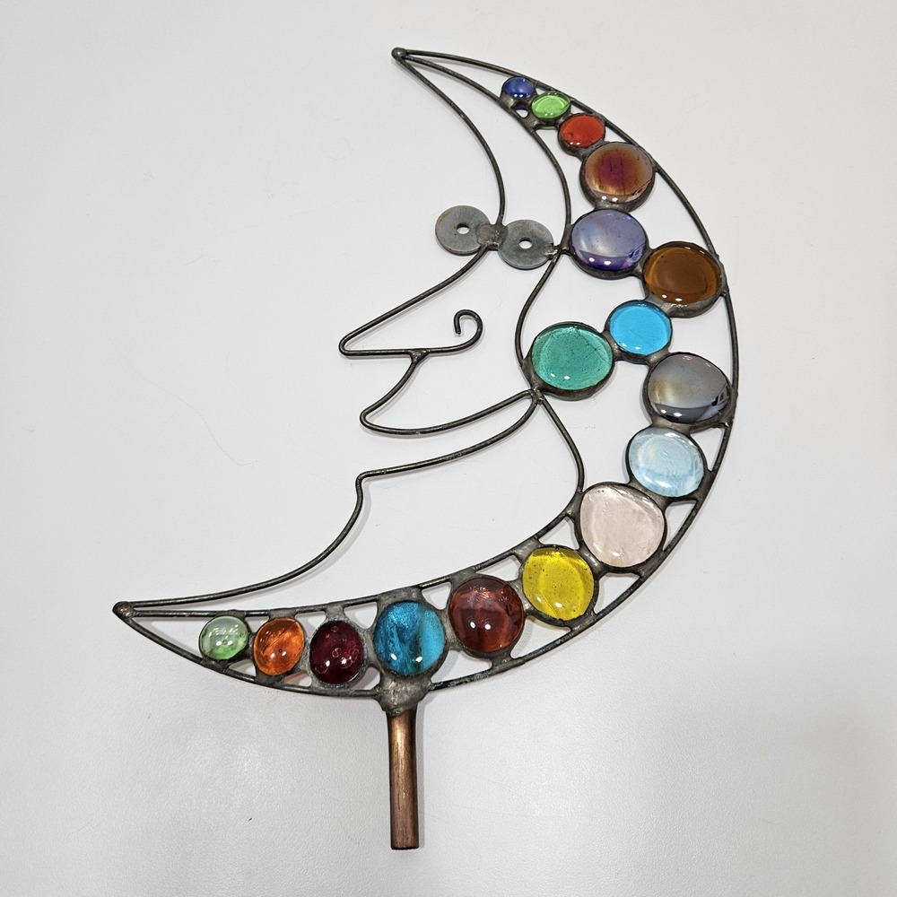 Diane Markin Garden Moon Stake Topper Handcrafted Metal Glass Art